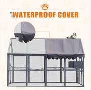 Outdoor Cat House Cat Fence, Upgraded Waterproof Cover - Gray